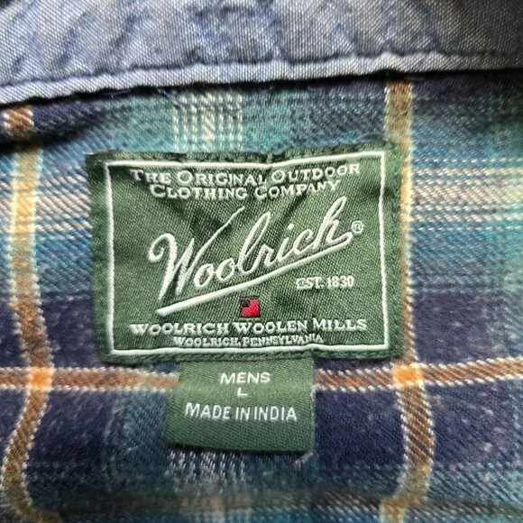 Woolrich Flannel Shirt Men Large Green Plaid Long Sleeve Button Up Flap Pockets - Picture 2 of 13
